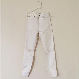 White Zara High Rise Distressed Skinny Jeans